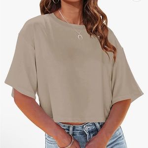 Tankaneo Women Half Sleeve Cropped T Shirt Drop Shoulder Round Neck Crop Top